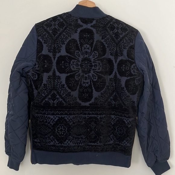 Anthropologie Women’s Clemence Floral Quilted Side Zip Blue Bomber Jacket XS - Picture 4 of 10